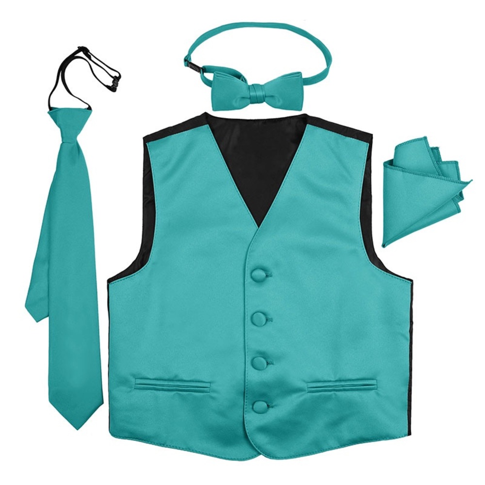 Turquoise BOYS 4 PIECE SATIN VEST SET